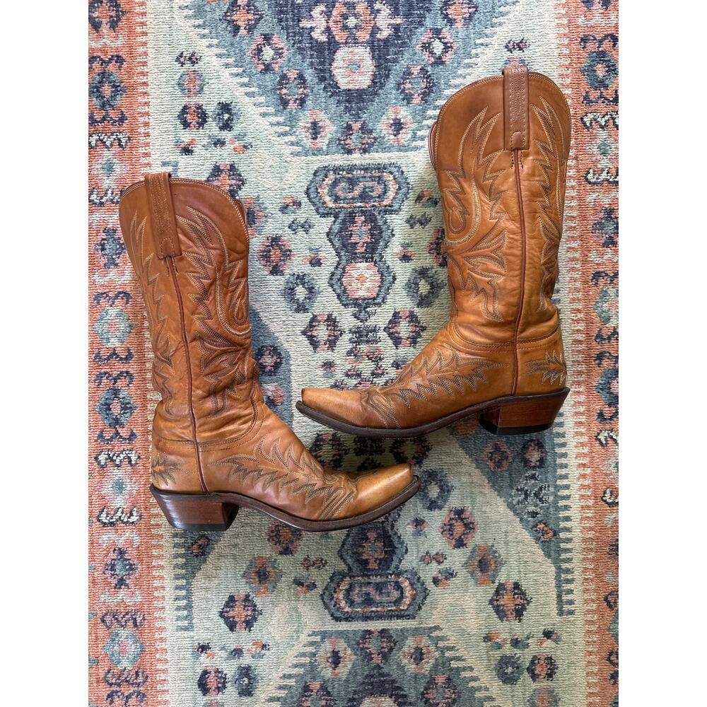 Lucchese 1883 Cognac Brown Western Cowboy Boots Women’s 7.5B Embroidered Leather - Picture 3 of 12